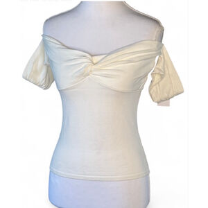 ASTR Off Shoulder Puff Sleeve Top NWT Ivory M (Dye/Upcycle Project)